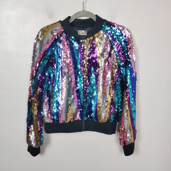 Mother Jacket Women's Small NWOT Sequin Striped Bomber Full Zip Rare Sample - Picture 1 of 7
